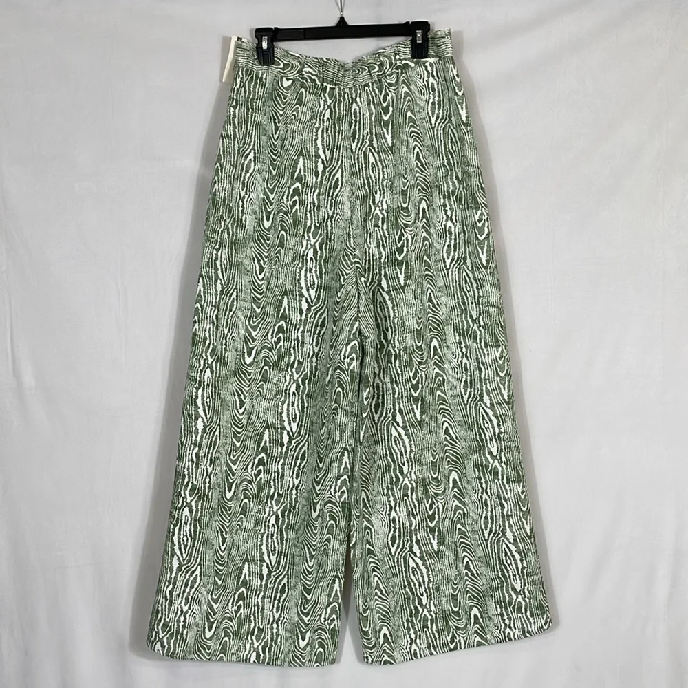 Anthropologie Pants NWT Size L Wide Leg Trouser Green Ivory Print - Picture 3 of 15